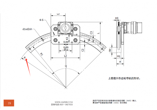 AMS(亞母斯）產(chǎn)品FDK圓弧齒輪導(dǎo)軌的半徑是內(nèi)圓弧還是外圓弧的半徑？